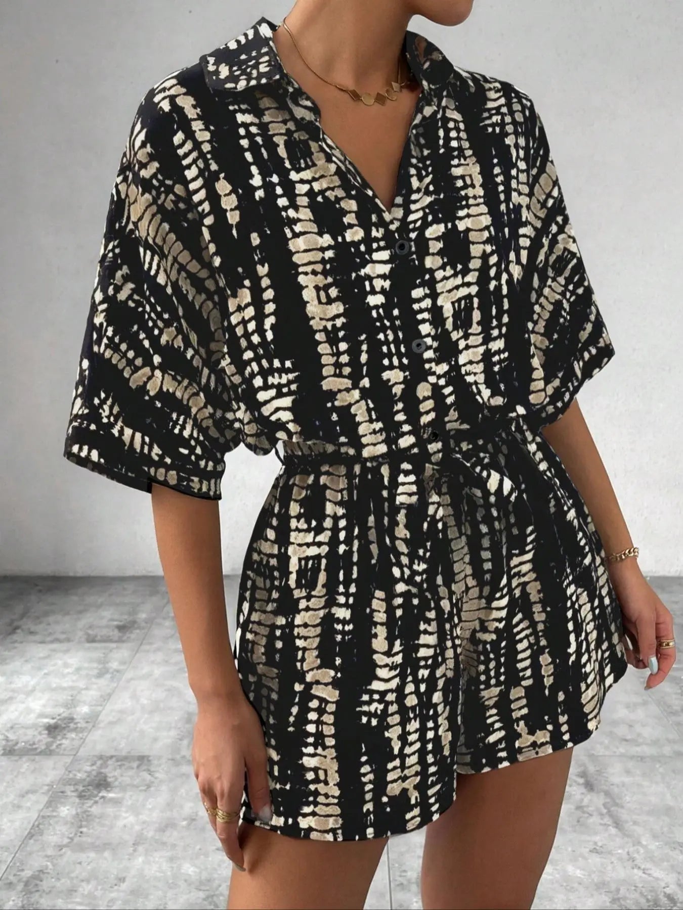 Women'S Striped Print Romper, Casual Belted Loose Fit Romper Outfit for Summer, Fashion Women'S Clothes for Daily Wear, Womenswear