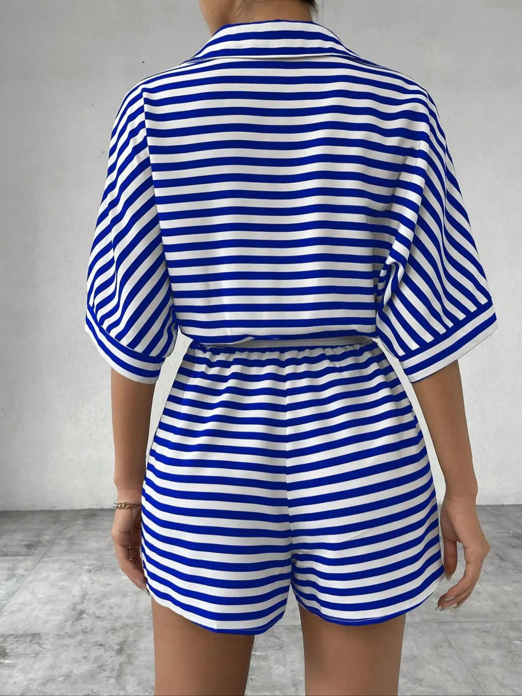 Women'S Striped Print Romper, Casual Belted Loose Fit Romper Outfit for Summer, Fashion Women'S Clothes for Daily Wear, Womenswear