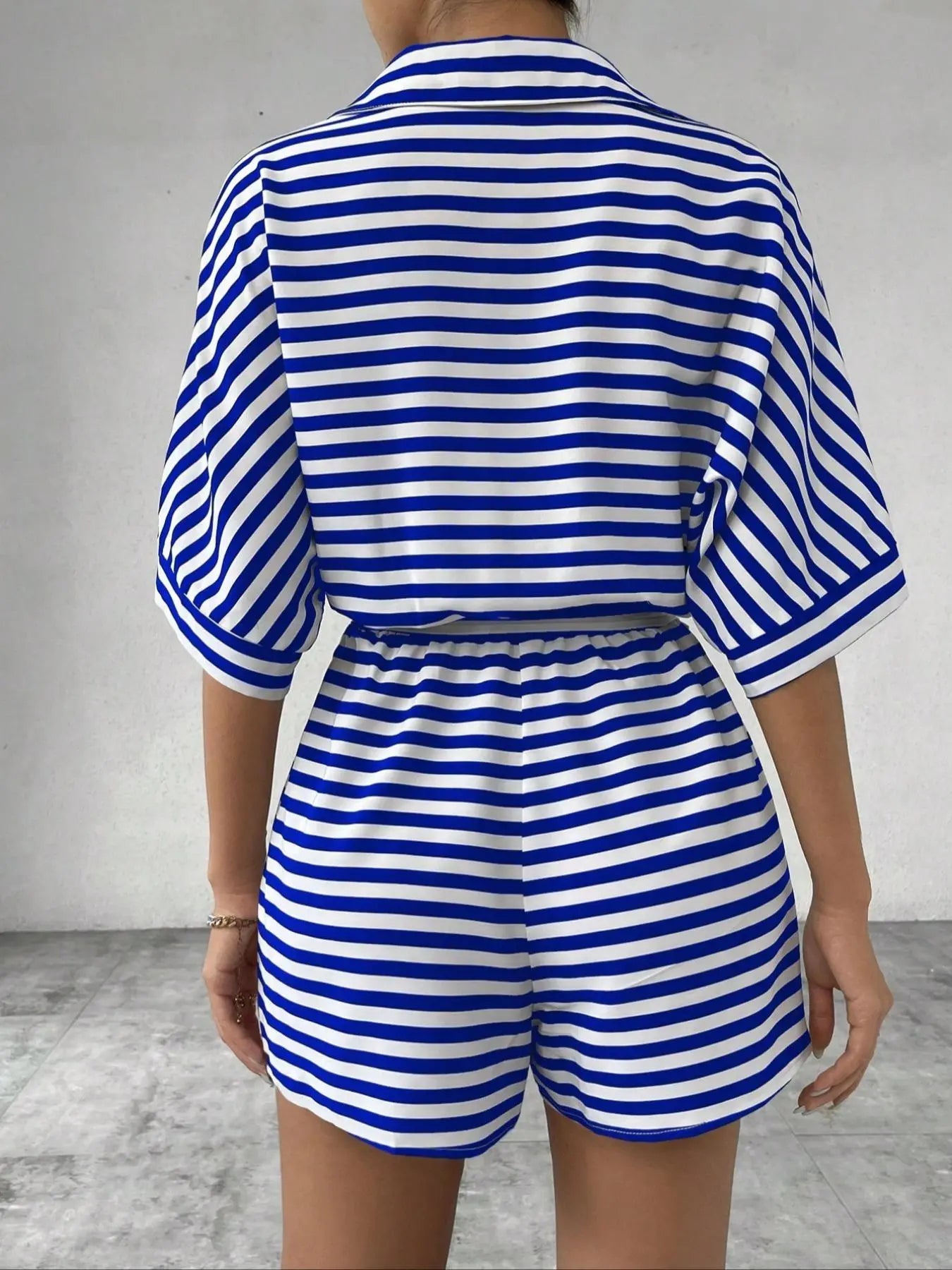 Women'S Striped Print Romper, Casual Belted Loose Fit Romper Outfit for Summer, Fashion Women'S Clothes for Daily Wear, Womenswear